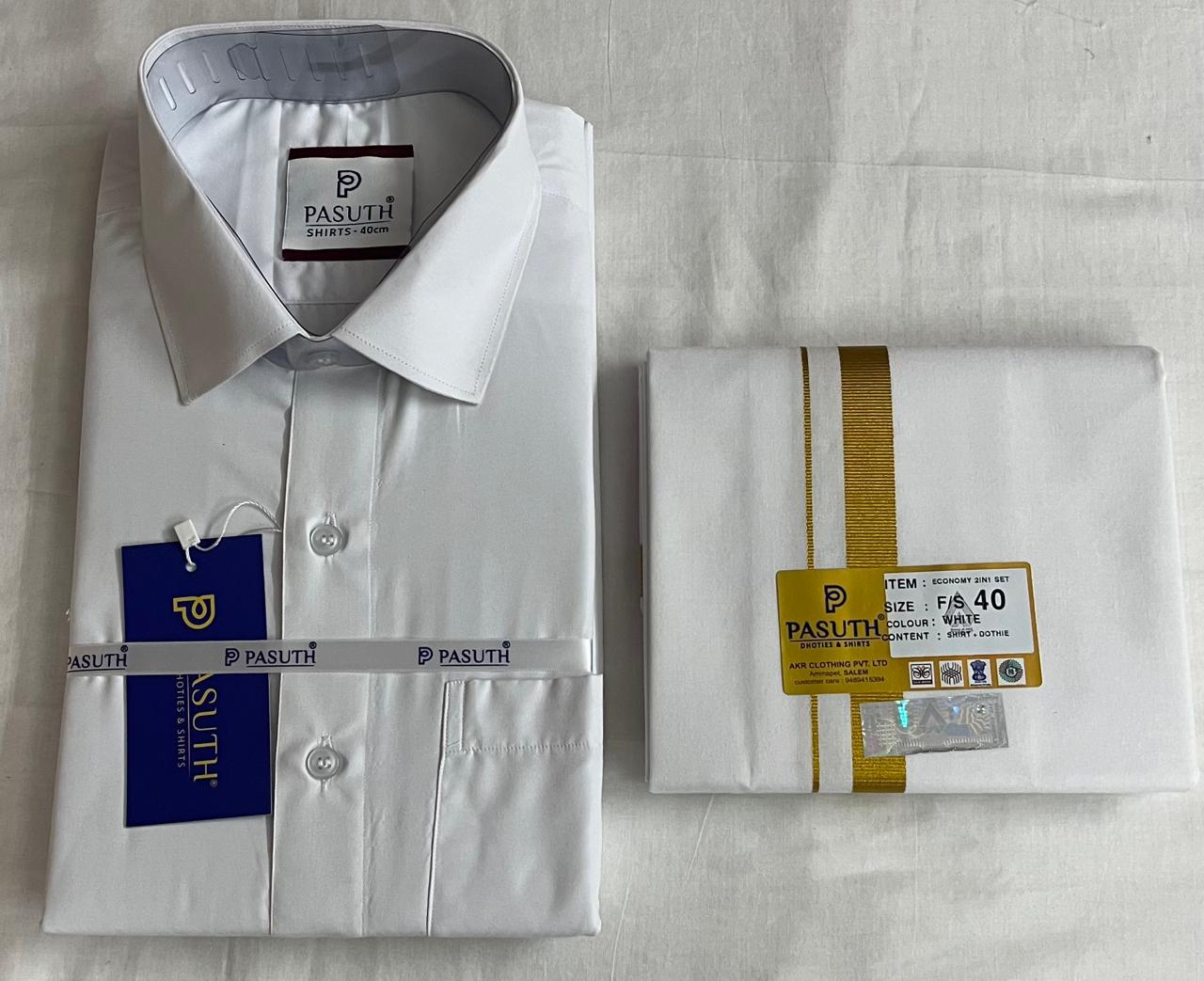 Pasuth Economy 2-in-1 Shirt & Dhoti – White