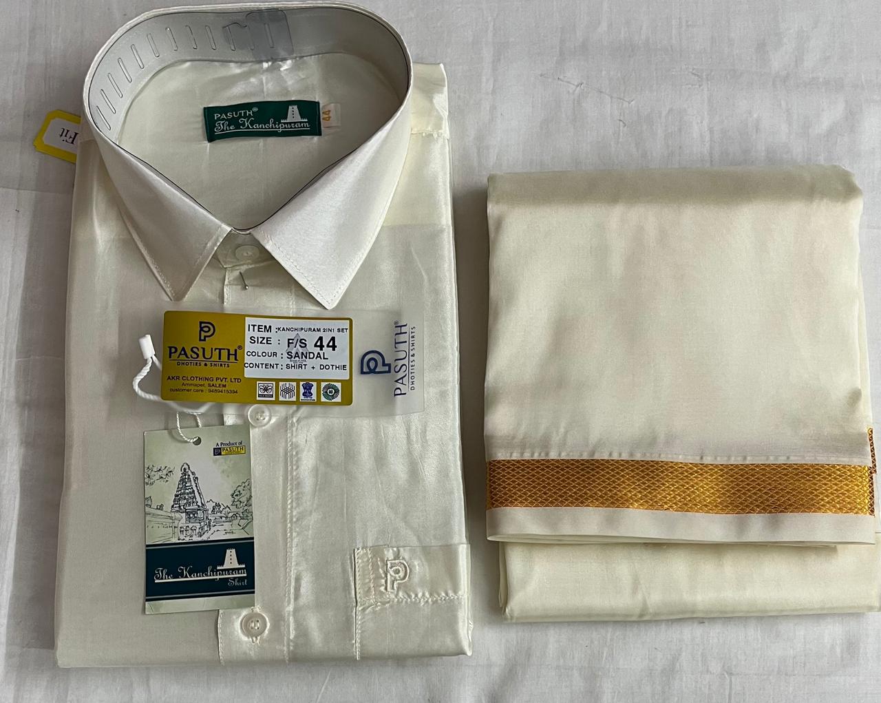 Pasuth - Kanchipuram Sandal Shirt & Dhoti Set