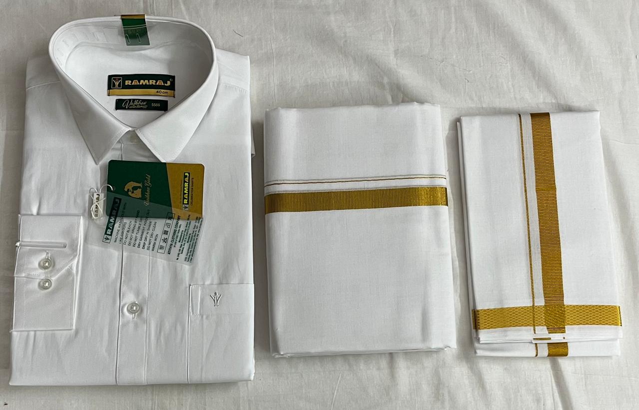 Ramraj - Pure White Shirt & Double Dhoti Set