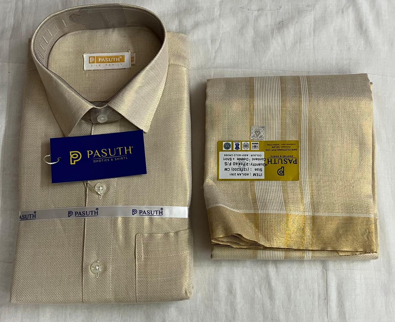 Pasuth - Golden Sandal Shirt & Dhoti Combo