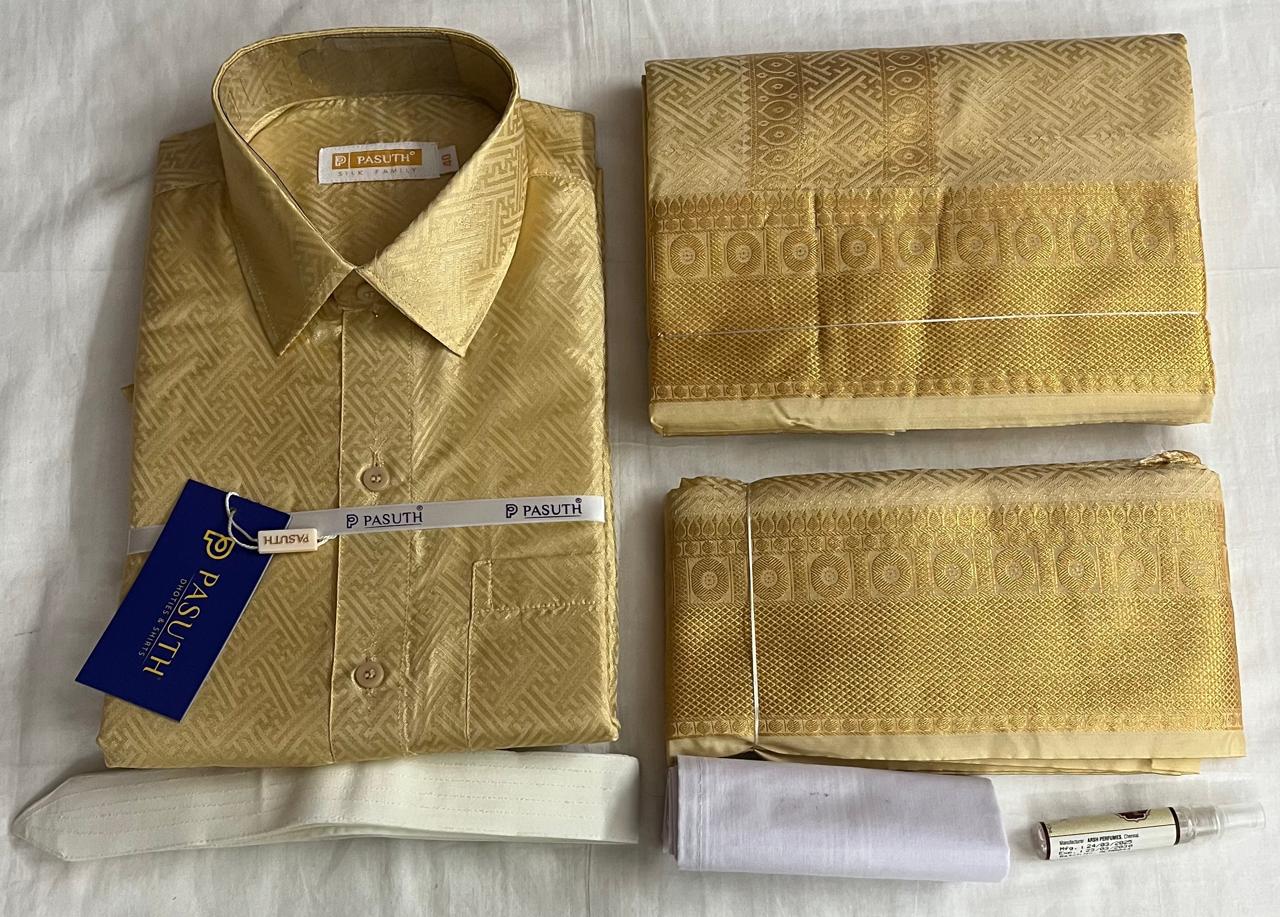 Gold Brocade Silk Shirt with Designer Zari Dhoti