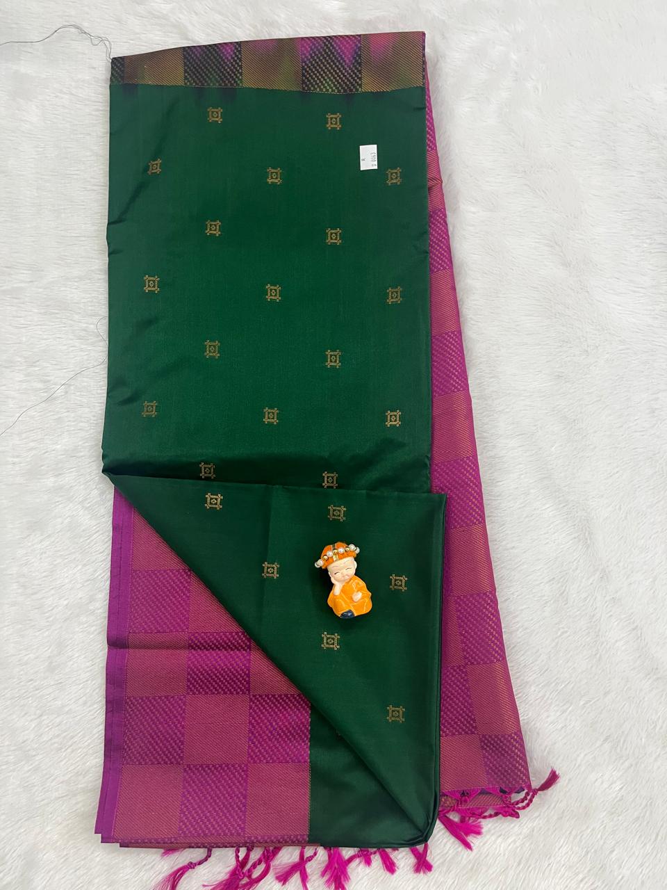 Bottle Green Soft Silk with Purple Border