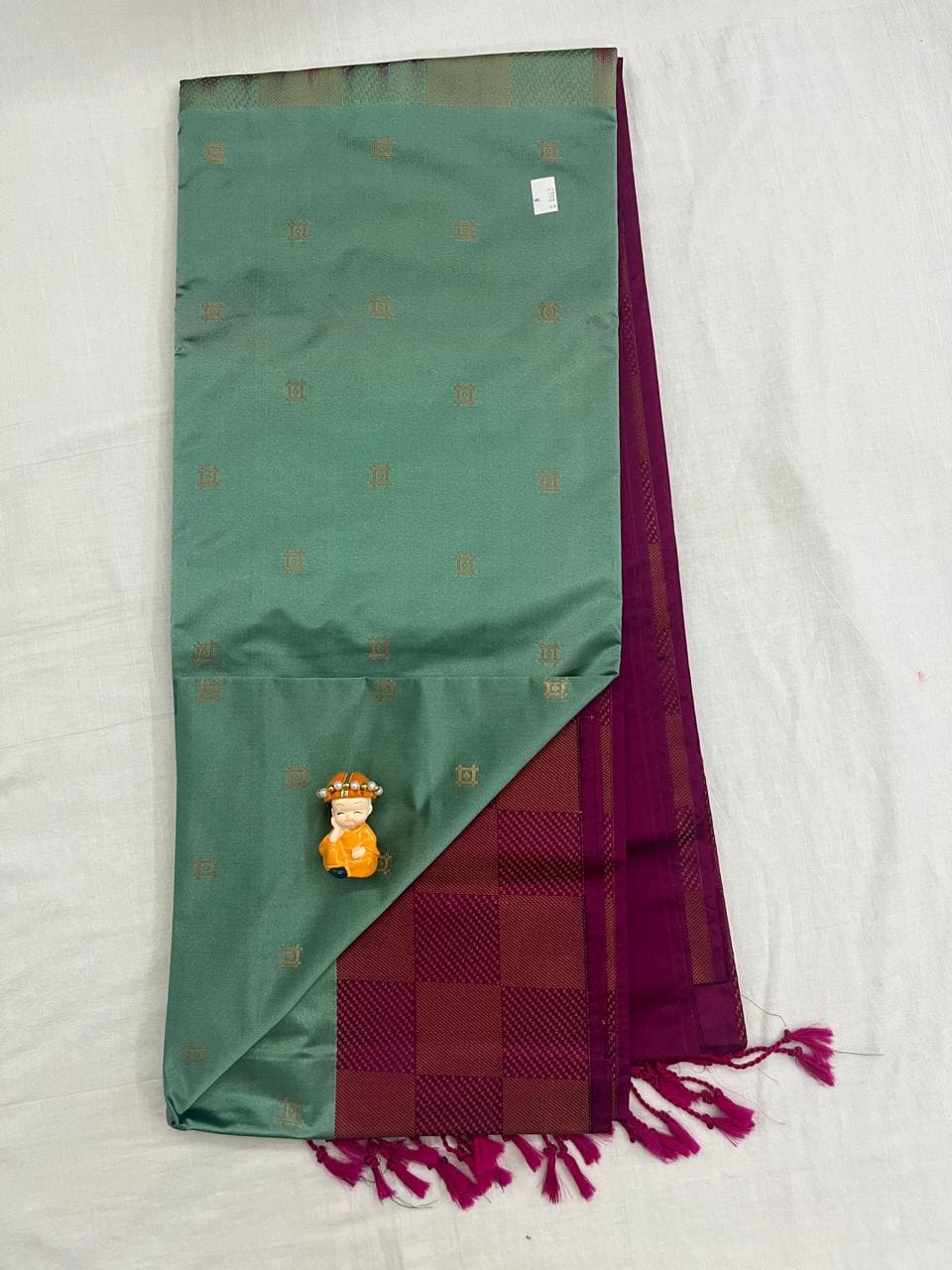 Sea Green Soft Silk with Wine Border