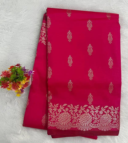 Rani Pink Satin Semi Silk Saree