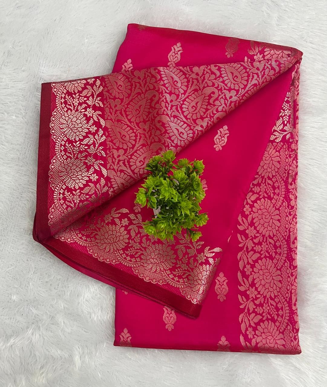 Rani Pink Satin Semi Silk Saree