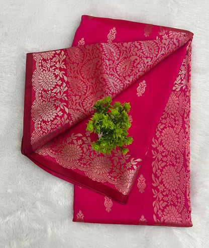 Rani Pink Satin Semi Silk Saree