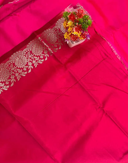 Rani Pink Satin Semi Silk Saree