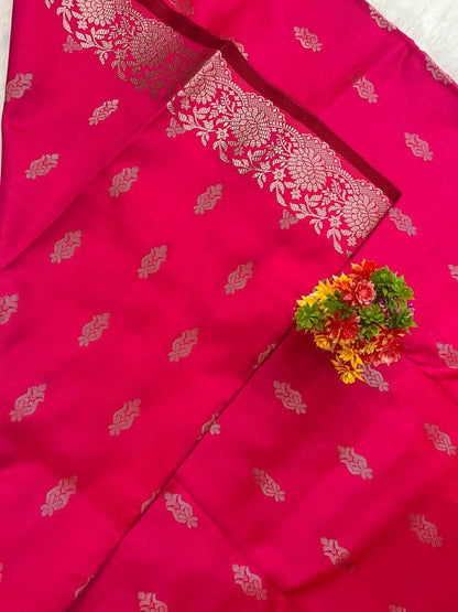 Rani Pink Satin Semi Silk Saree