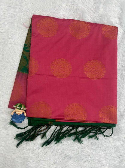 Elegant Pink Semi Soft Silk Saree