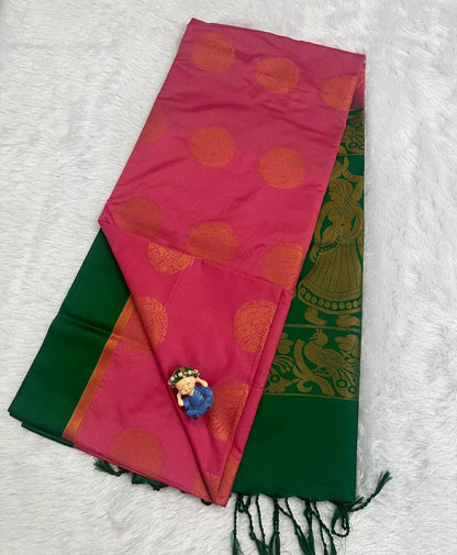 Elegant Pink Semi Soft Silk Saree