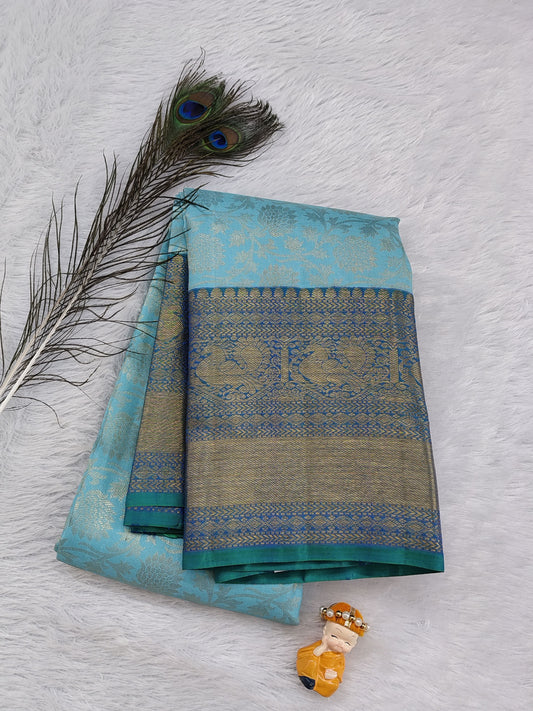 Sky Blue Pure Bridal Silk Saree