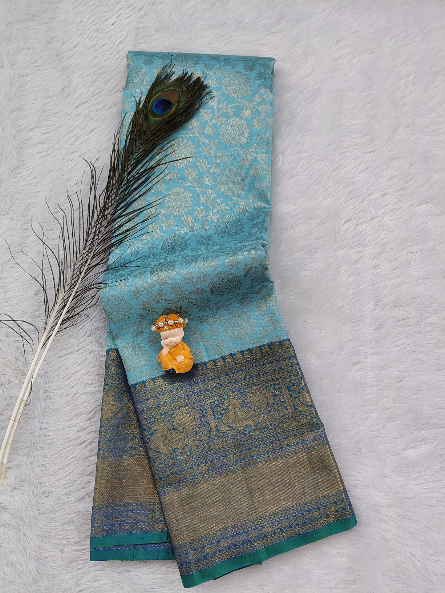 Sky Blue Pure Bridal Silk Saree