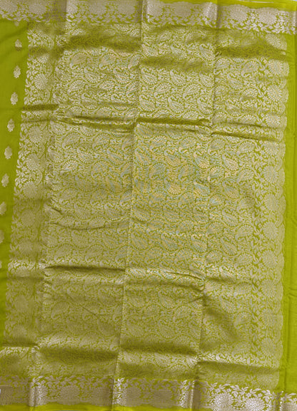 Green Satin Semi Silk Saree