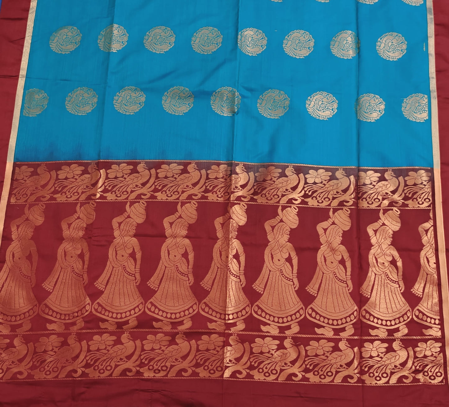 Peacock Blue Semi Soft Silk Saree
