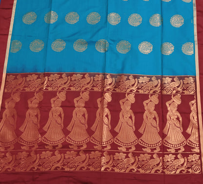 Peacock Blue Semi Soft Silk Saree