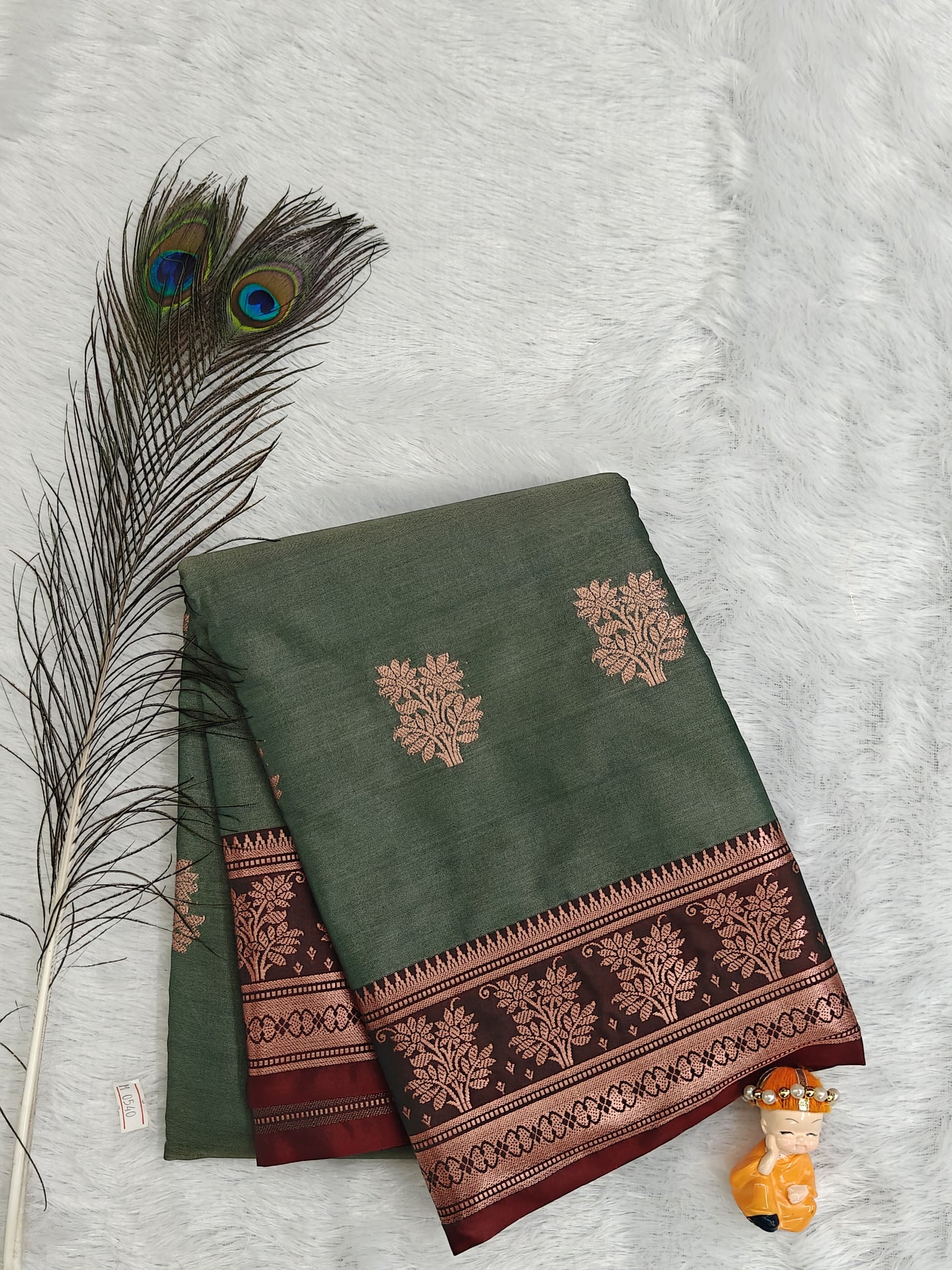Olive Green Semi Silk Saree