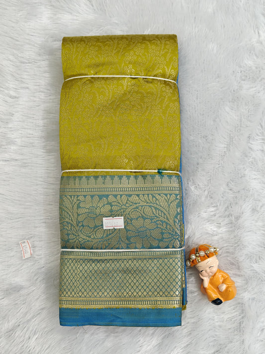 Yellow Semi Silk Saree with Blue Border