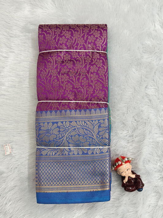 Purple Semi Silk Saree with Blue Border