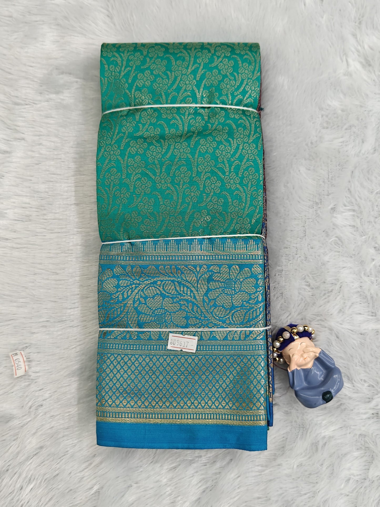Sea Green Semi Silk Saree with Blue Border