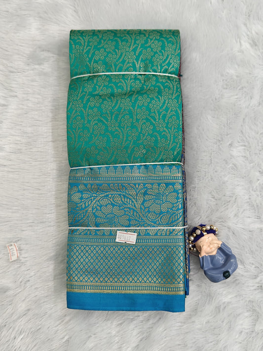 Sea Green Semi Silk Saree with Blue Border