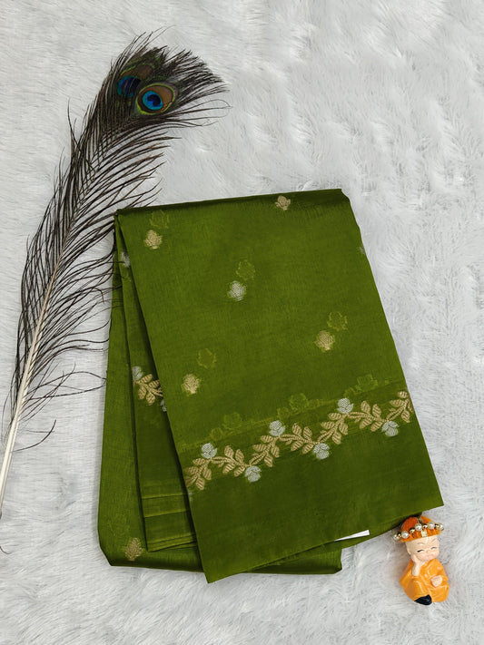 Leaf Green Semi Silk Saree