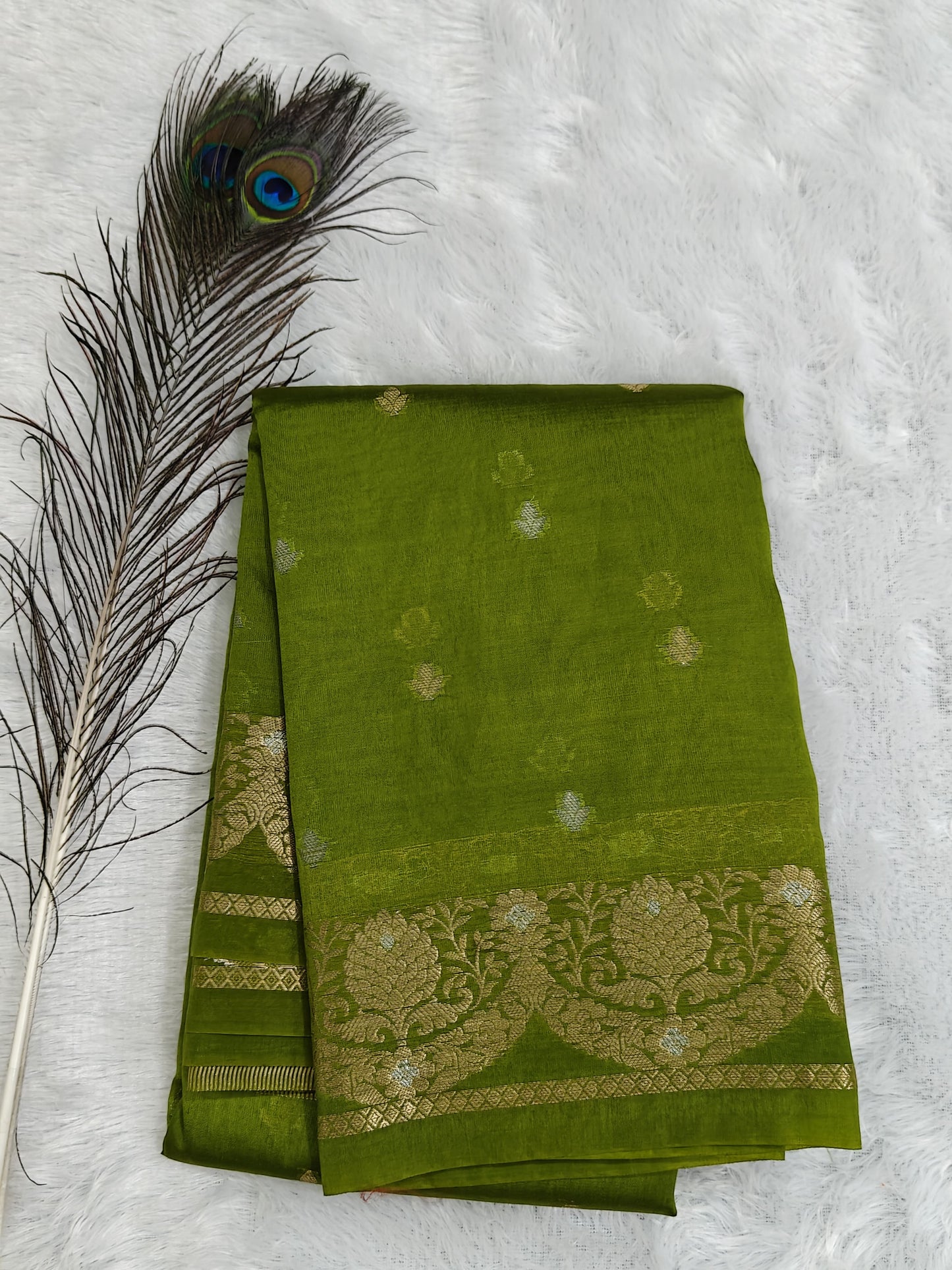 Parrot Green Semi Silk Saree