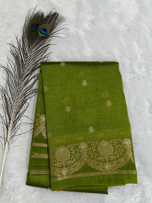 Parrot Green Semi Silk Saree