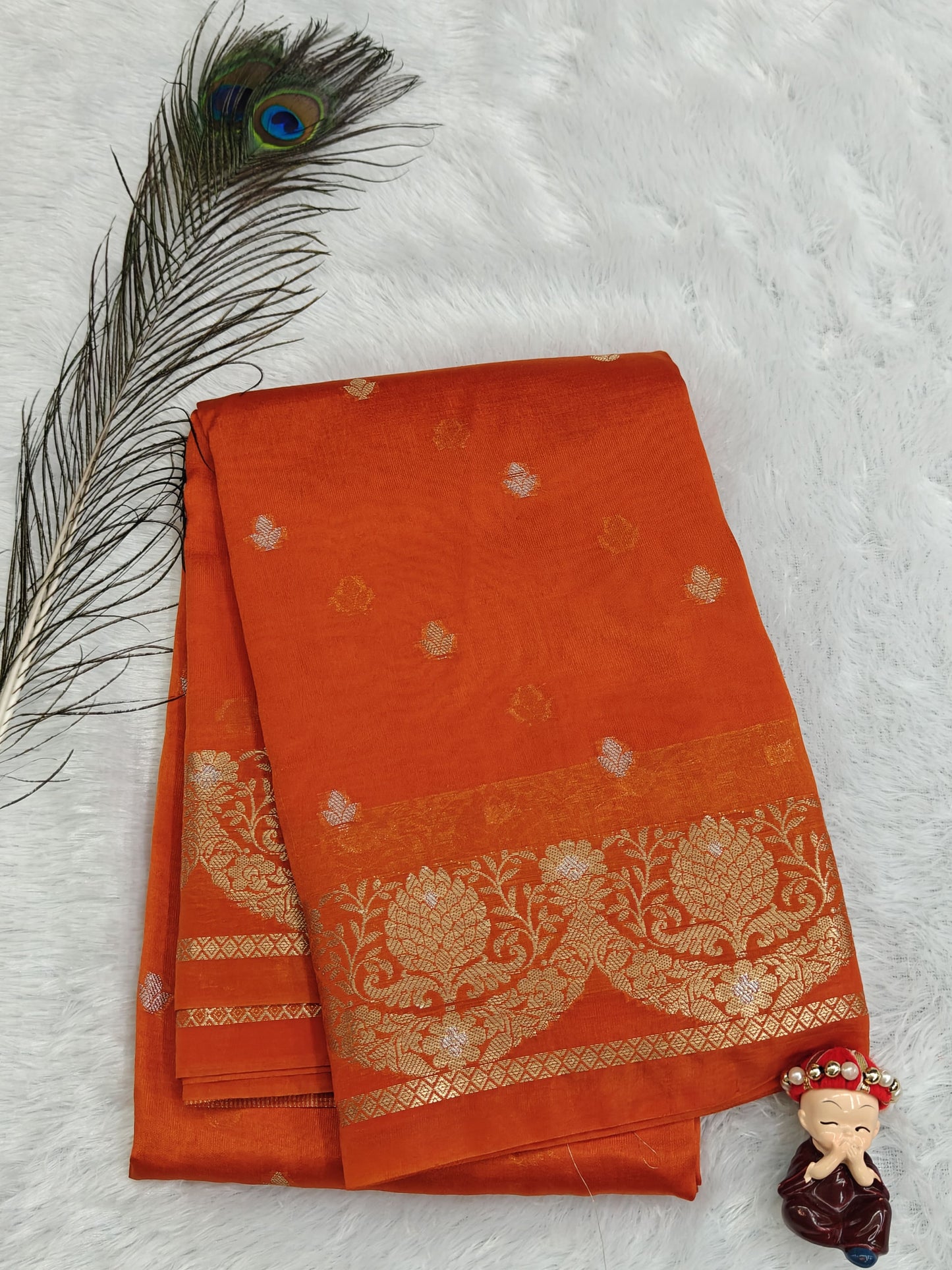 Orange Semi Silk Saree
