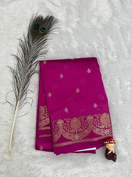 Rani Pink Semi Silk Saree