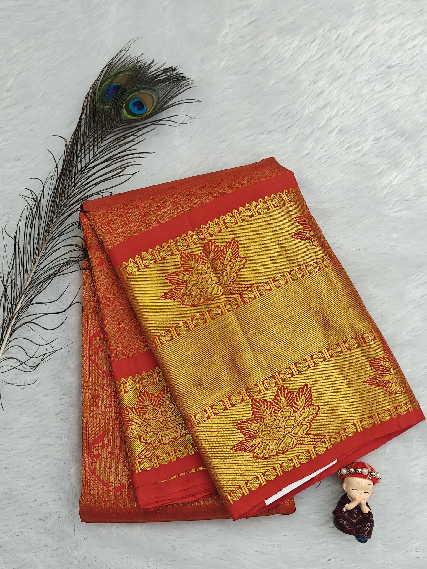 Red Pure Bridal Silk Saree with Gold Border