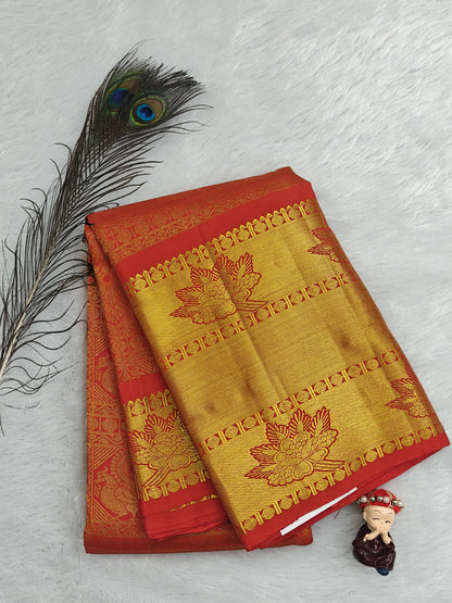 Red Pure Bridal Silk Saree with Gold Border
