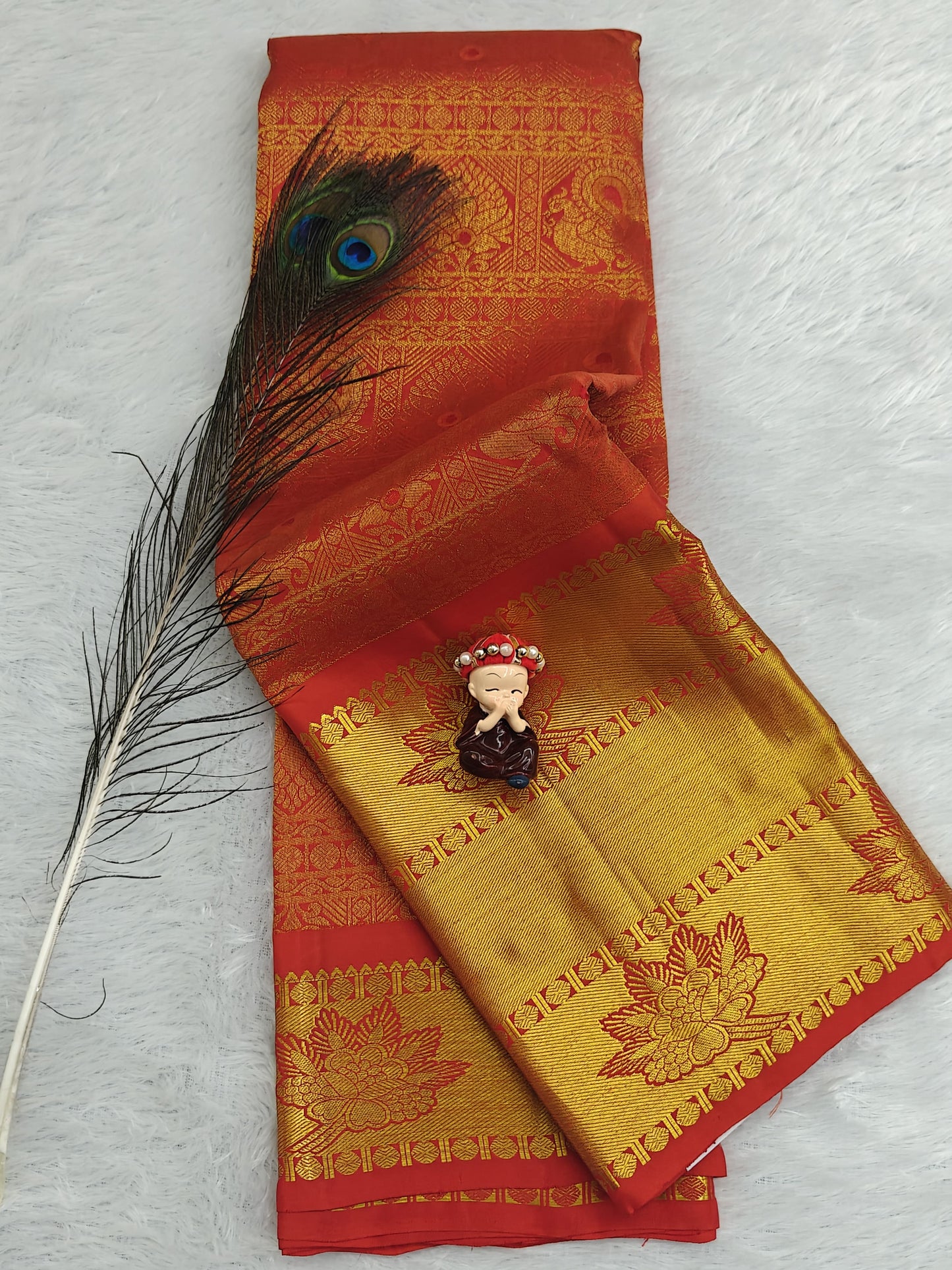 Red Pure Bridal Silk Saree with Gold Border