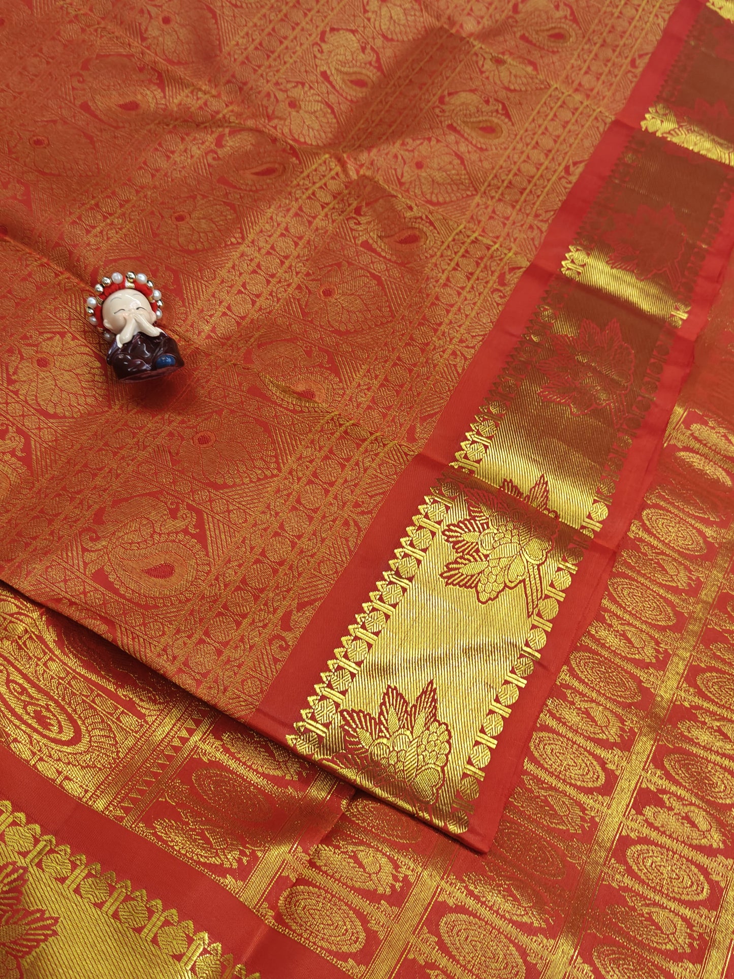 Red Pure Bridal Silk Saree with Gold Border