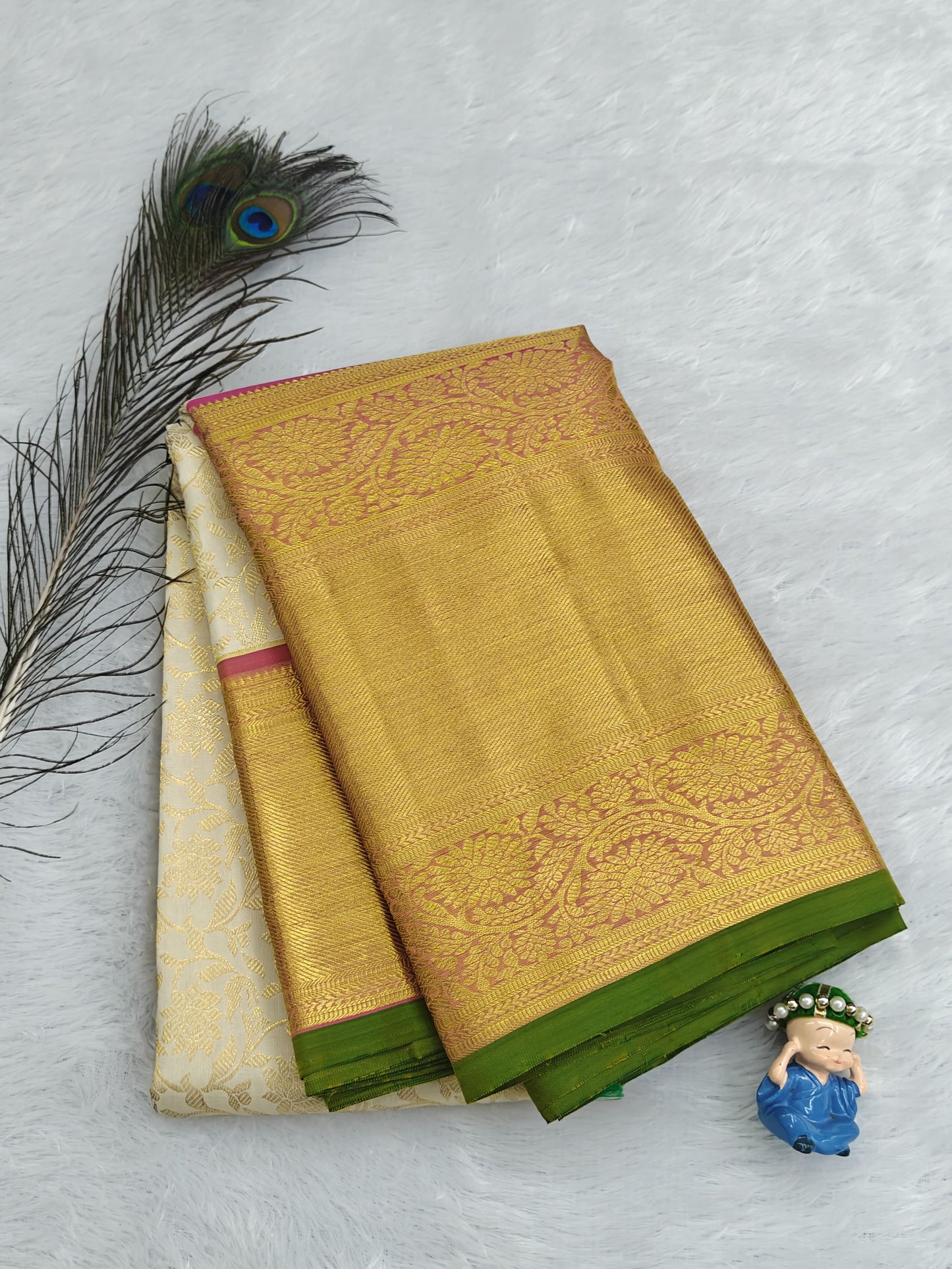 Off-White Pure Bridal Silk Saree with Big Border