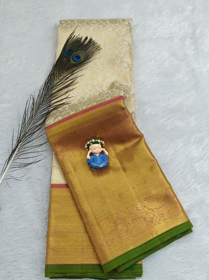 Off-White Pure Bridal Silk Saree with Big Border
