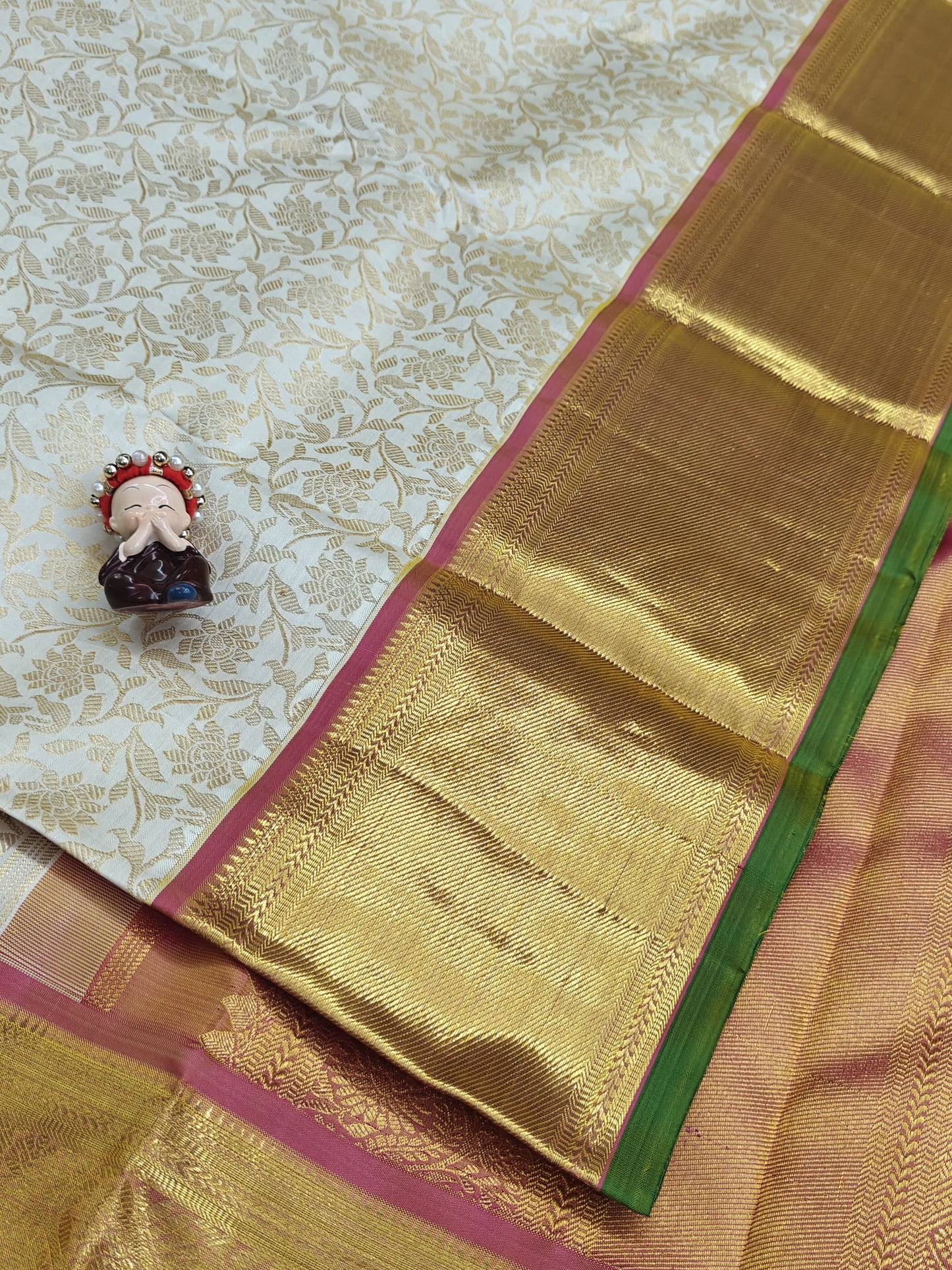 Off-White Pure Bridal Silk Saree with Big Border