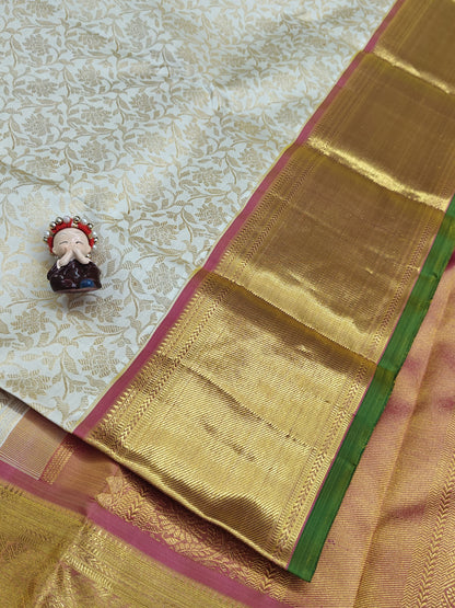 Off-White Pure Bridal Silk Saree with Big Border