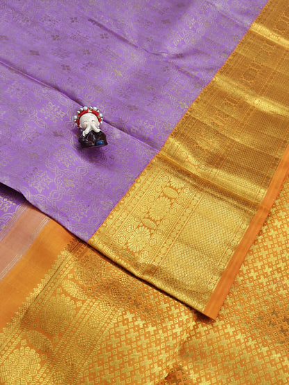 Lavender Pure Bridal Silk Saree with Orange Border