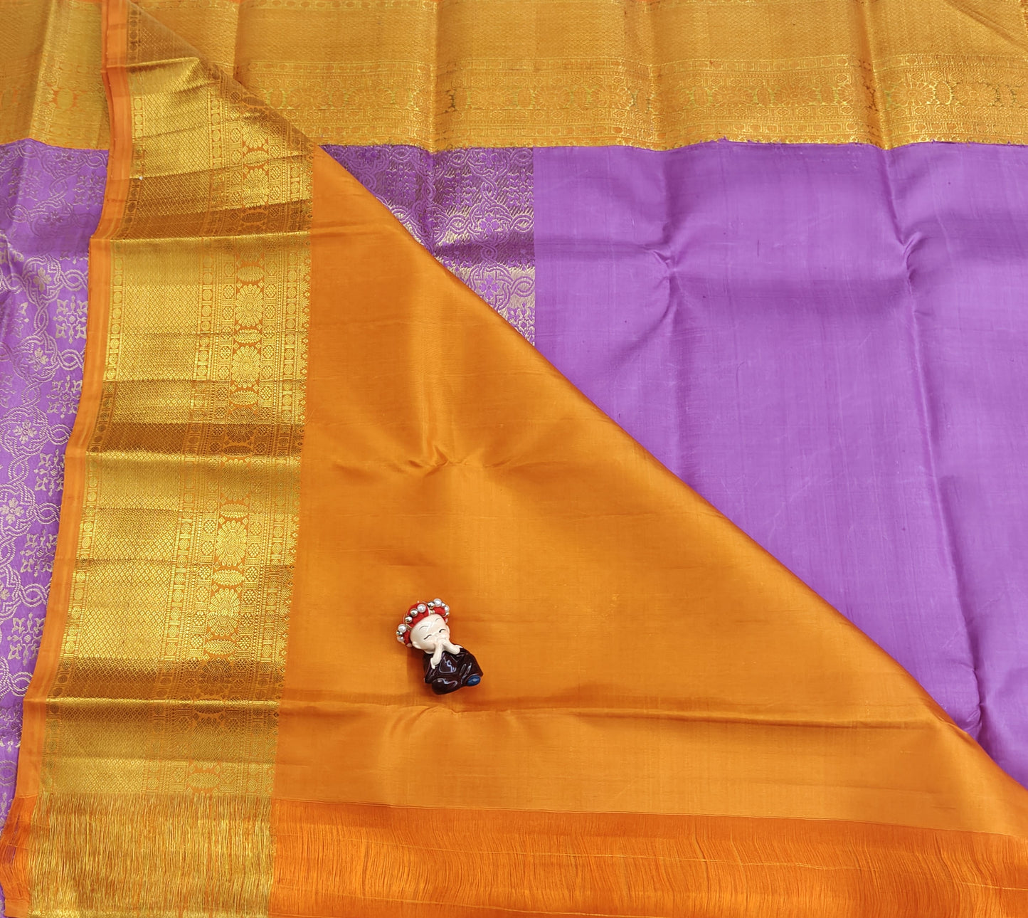 Lavender Pure Bridal Silk Saree with Orange Border