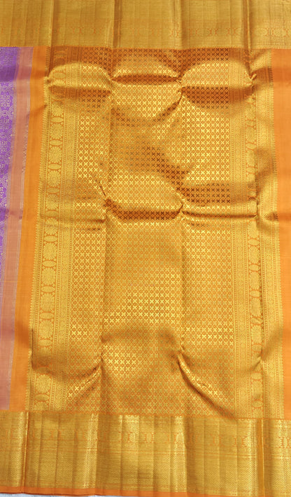 Lavender Pure Bridal Silk Saree with Orange Border