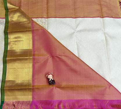 Off-White Pure Bridal Silk Saree with Big Border