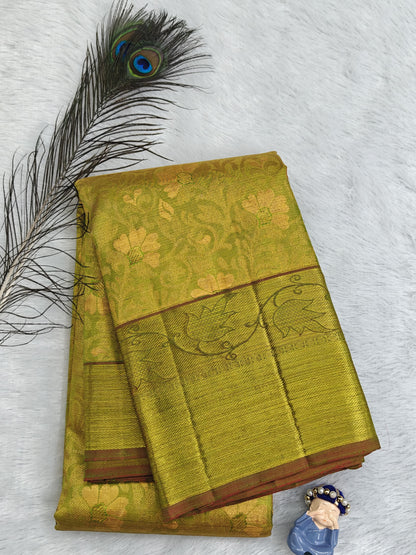 Mustard Green Pure Bridal Silk Saree