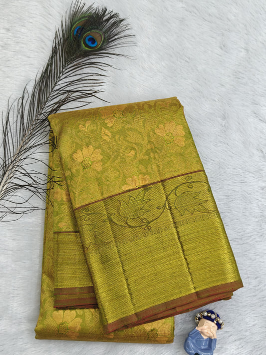 Mustard Green Pure Bridal Silk Saree