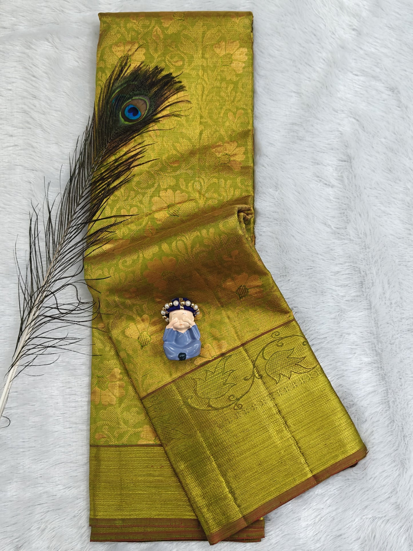 Mustard Green Pure Bridal Silk Saree