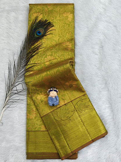 Mustard Green Pure Bridal Silk Saree
