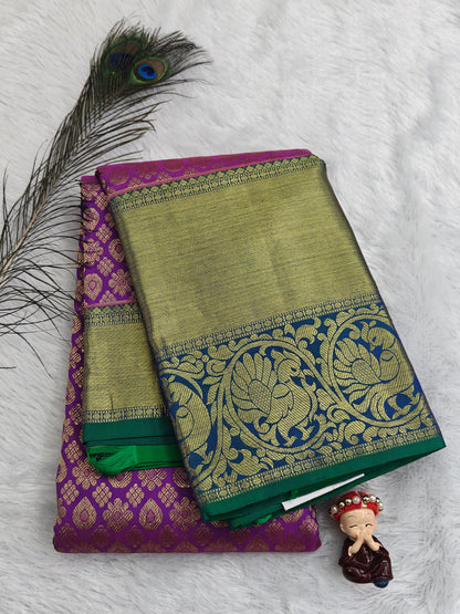 Purple Pure Bridal Silk Saree