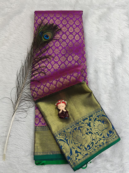 Purple Pure Bridal Silk Saree