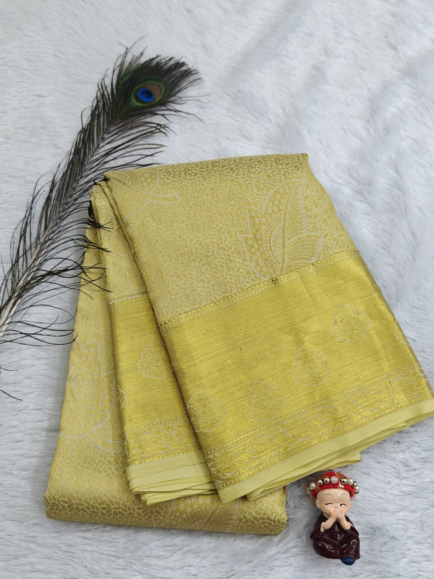 Off-White Pure Bridal Silk Saree with Gold Border