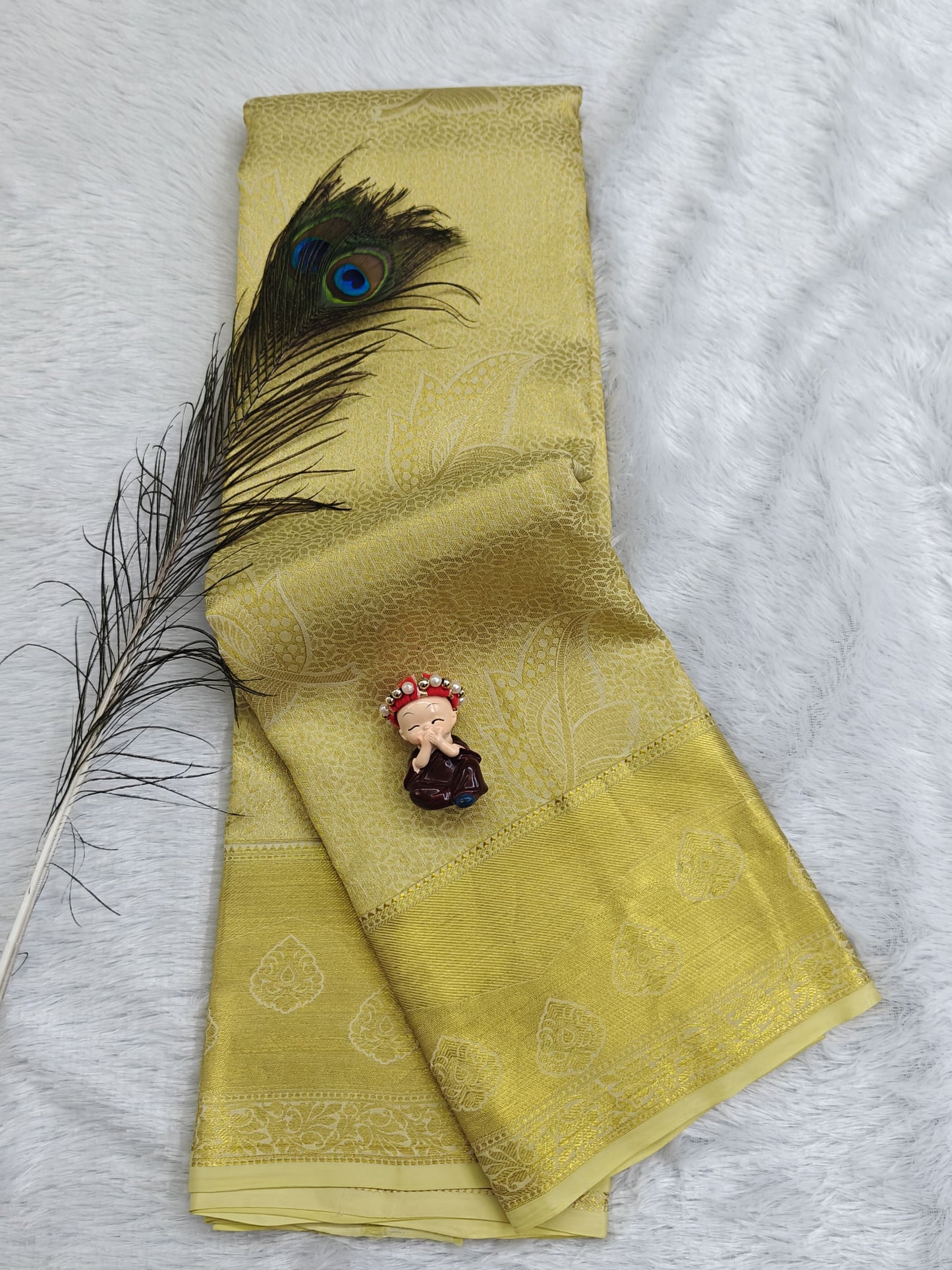 Off-White Pure Bridal Silk Saree with Gold Border