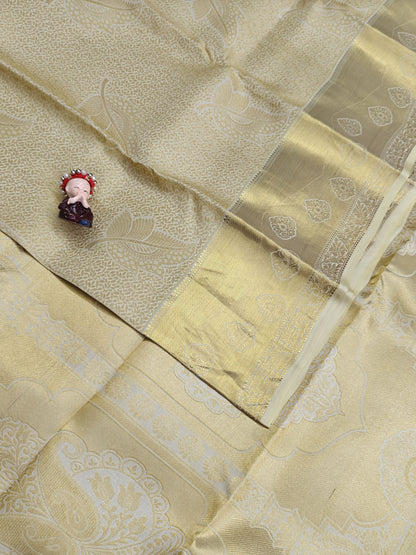 Off-White Pure Bridal Silk Saree with Gold Border